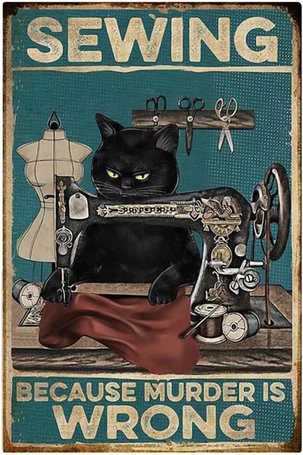 Sewing Art - Y1,Yepzoer Cat Kitty Sewing Retro Style,