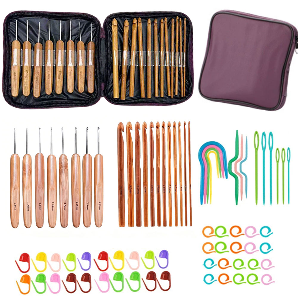 Sewing Kit - 74-delige bamboe haaknaaldset, garenweefsel, naai- en